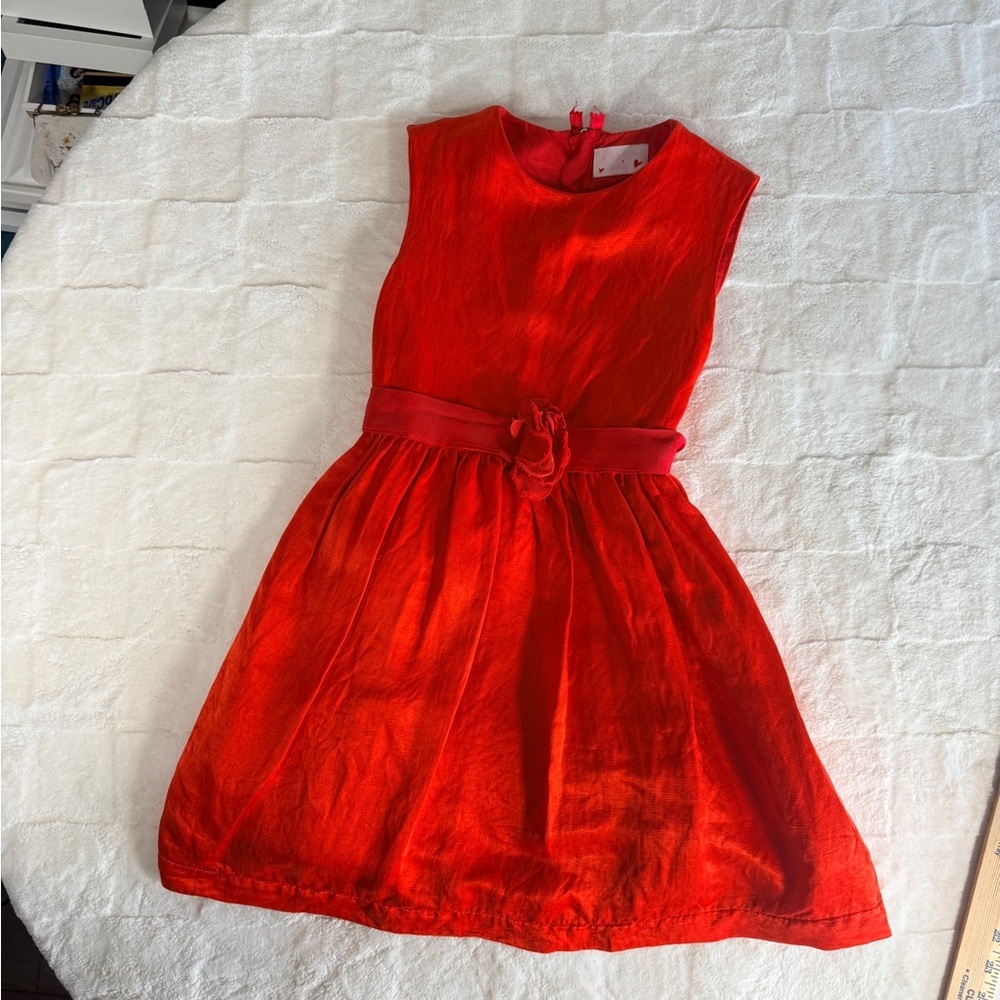 Lanvin Petite Kids Red Silk Sleevless Red Belted Dress - 10 - Picture 3 of 12